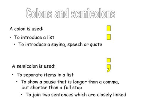 Ks3 Punctuation Colons And Semi Colons By Johncallaghan Teaching