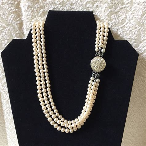 Sarah Coventry Or Strand Adjustable Faux Pearl Necklace With Pearl Rhinestone Reversable