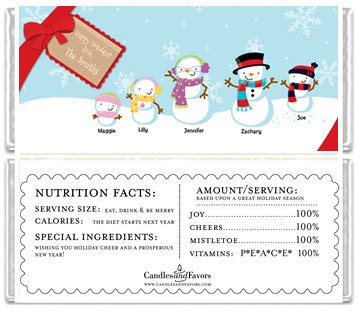 Free, printable chocolate bar wrappers can be personalized for holidays and special occasions. Snowman Family with Snowflakes Christmas Candy Bar ...