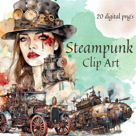 Steampunk Clipart Watercolor Clipart Fantasy Png Commercial Etsy