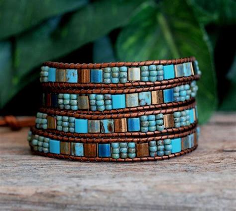 Turquoise Tila Wrap Bracelet Beaded Leather Wrap By PJsPrettys