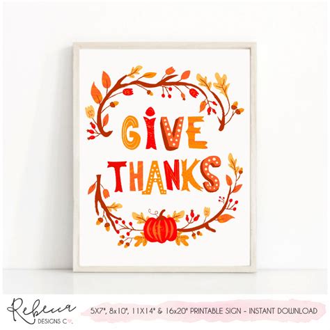 Thanksgiving Decor Printable Poster Give Thanks Sign Thanksgiving Sign