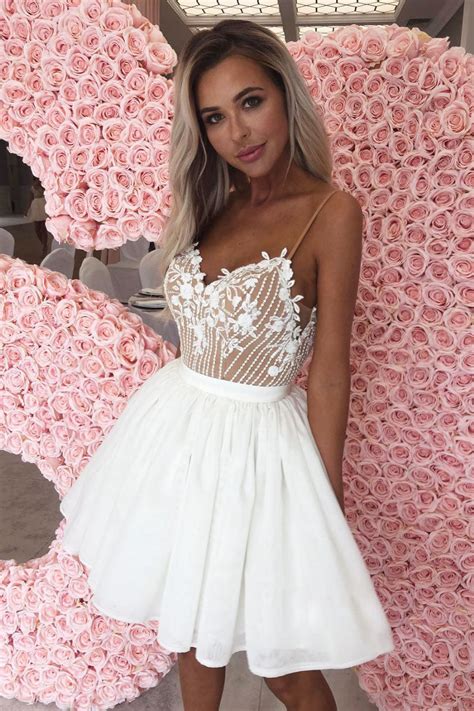 White Sweetheart Lace Short Prom Dress White Homecoming Dress Dresstby