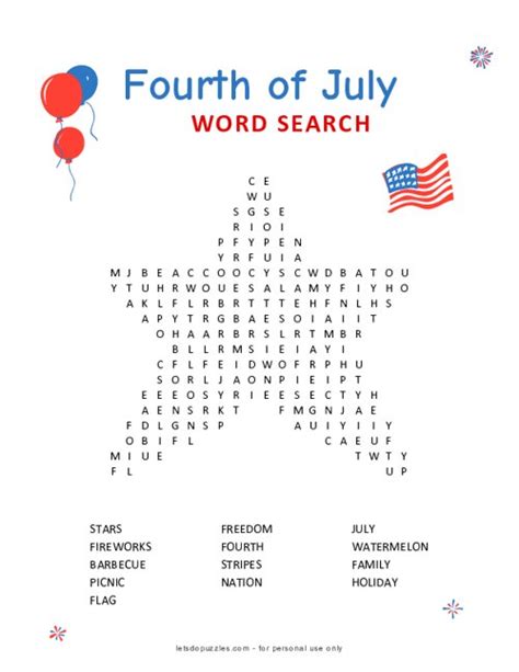 Fourth Of July Word Search For Kids