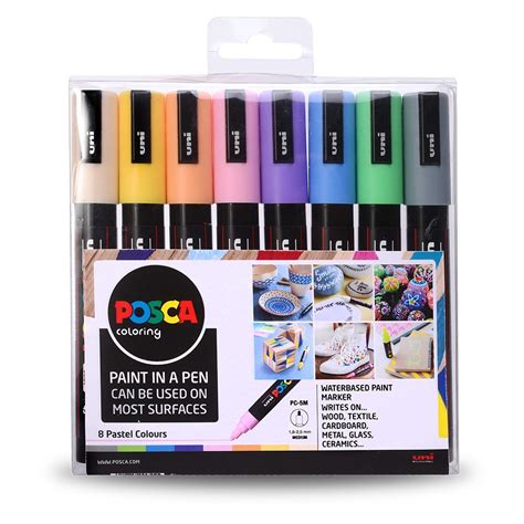 Uni Posca Paint Marker Pen Pc 1mr 8 Pens Set With Free Wallet Art Pens
