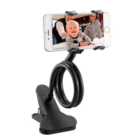 Universal Cell Phone Holder With Flexible Long Arm And Clamp For Bed