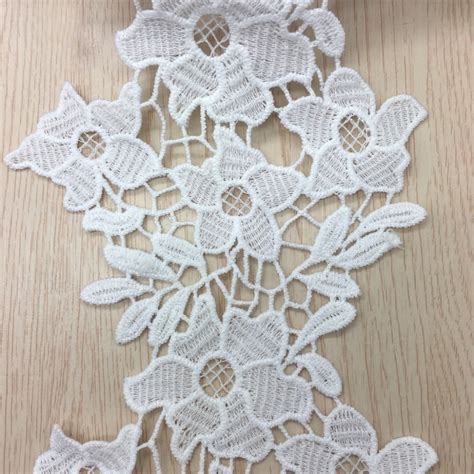 15yards White Flower Water Soluble Embroidered Lace Edge Trims Ribbon