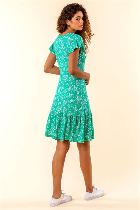 Floral Print Wrap Tea Dress In Green Roman Originals Uk