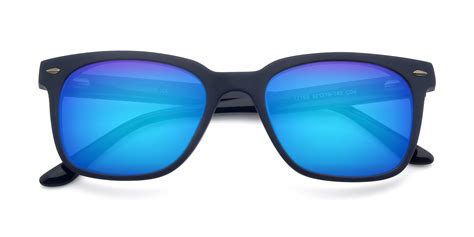 deep blue geek chic square full rim mirrored sunglasses with blue sunwear lenses 17165