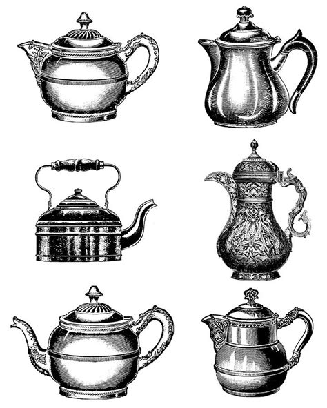 6 Vintage Teapots Tea Kettle Clip Art Tea Pot Clipart Tea Pot