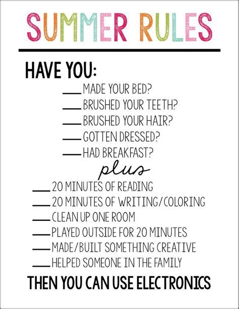 Summer Rules Chores For Kids Kids Parenting