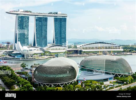 singapore marina bay sands hotel and esplanade theatres on the bay architectural close up