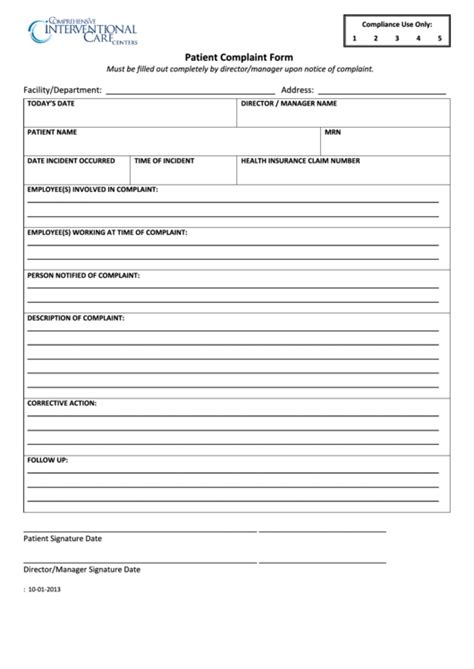 Patient Complaint Investigation Form Template Form Pa