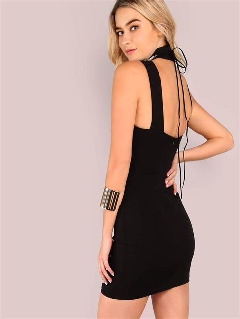 Halter Choker Neck Mini Dress BLACK SheIn Sheinside