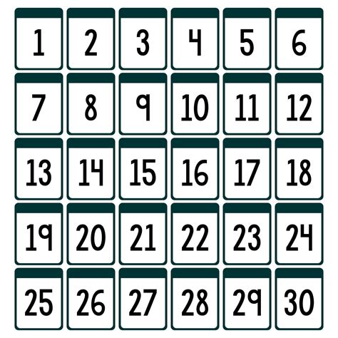 Printable Number Chart 1 30 In 2021 Printable Numbers Free Stencils