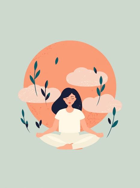 Premium Vector Illustration Of Yoga Girl Meditation With Sun And Clouds