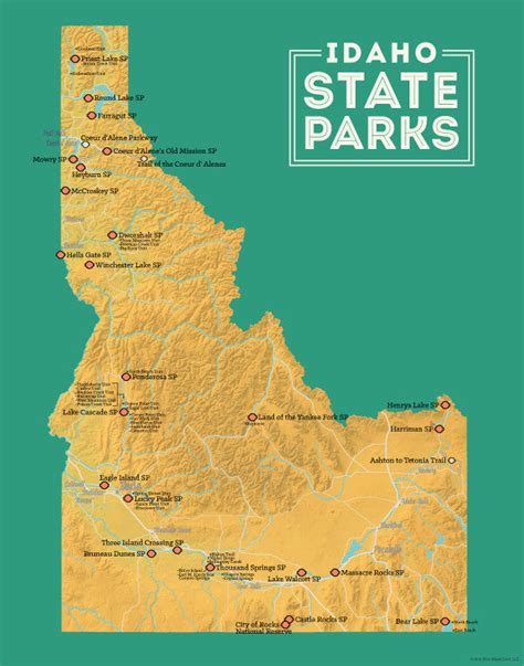 Idaho State Parks Map 11x14 Print Best Maps Ever