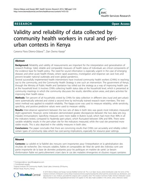 Pdf Validity And Reliability Of Data Collected By Community Health