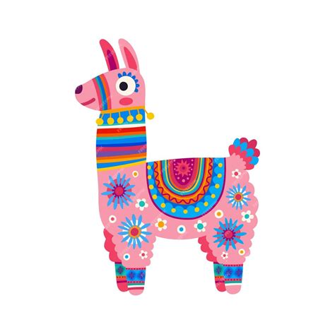 Premium Vector Cartoon Llama Or Cute Alpaca With Floral Prints