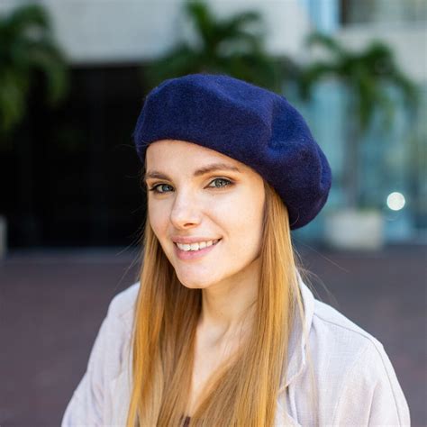 classic wool beret hat french beret fall fashion accessory felt beret for winter navy blue
