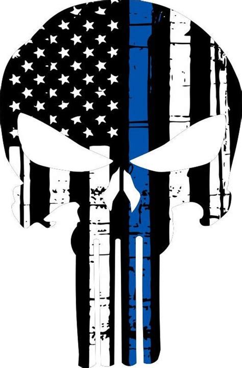 Thin Blue Line Punisher Skull American Flag Decal Sticker