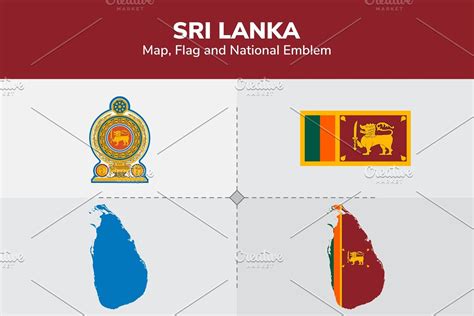 Sri Lanka National Emblem And Flag Pre Designed Illustrator Graphics