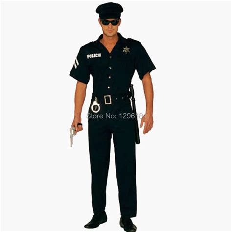 black police officer style suit with medal short sleeves and pants and hat and gun and handcuffs