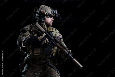 Spec Ops Soldier Swatspecial Forces Soldier In Helmet With Night