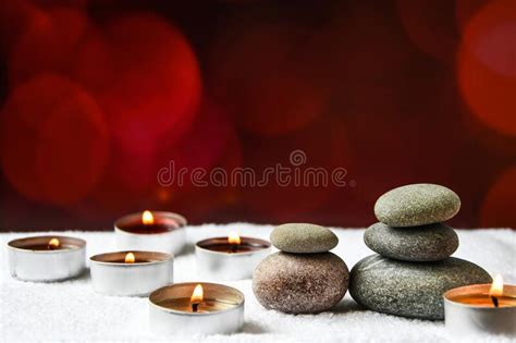 Zen Concept Spa Pebbles Stones And Burning Aroma Candles Treatment Aromatherapy And Massage