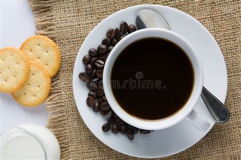 Cup Of Coffee And Milk With Biscuit Stock Photo Image Of Milk