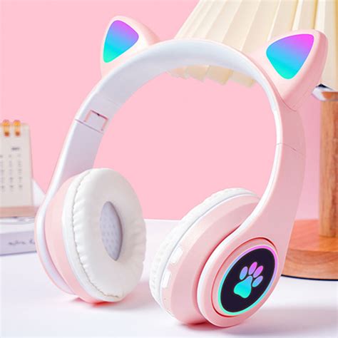 B39 Cat Ear Luminous Bluetooth Headset Pink Supplychain