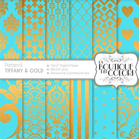 Tiffany Blue And Gold Digital Paper Gold By Laboutiquedeicolori