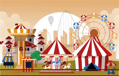 Sun Amusement Park Fun Fair Carnival Flat Vector Illustration 3856836
