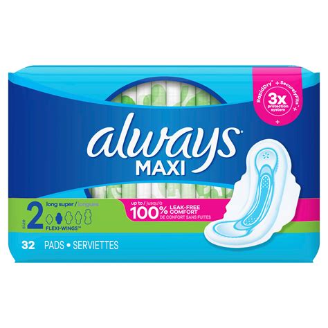 Always Size 2 Long Maxi Pads With Wings Unscented Super Pick Up In
