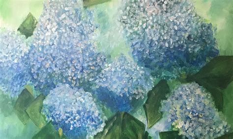 Hydrangeas Painting Blue Hydrangeas Painting Flower Wall Etsy