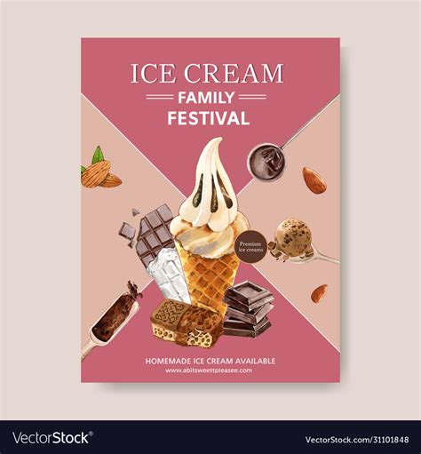 Ice Cream Poster Design With Chocolate Cone Vector Image