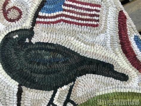 Folk Art Primitive Wool Hooked Rug Old Crow 1776 Early Style Etsy