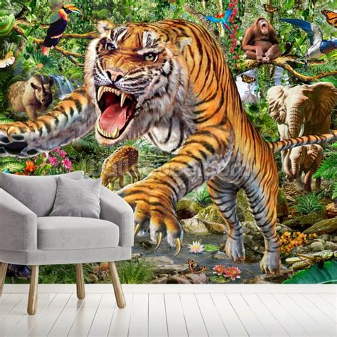 Tiger And Wildlife Wall Mural Wallsauce Au