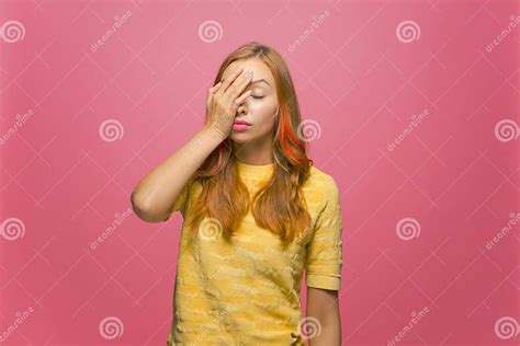 Facepalm Gesture Embarrassed Annoyed Young Girl Cover Face By Hand Feel Sorrow Shame For