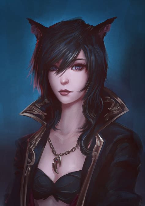 Commission Miqote Portrait By Raikoart On Deviantart Cat Girl Character Art Character