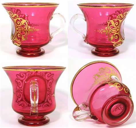 Rare Antique Moser Cranberry Glass Tea Cup And Saucer Hand Painted Port Antiques And Uncommon