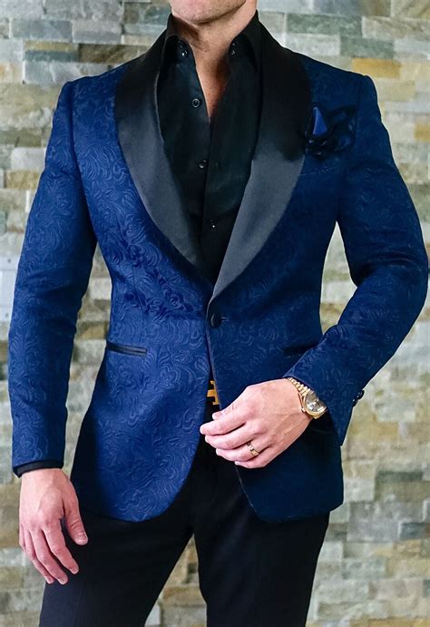 Mens navy blue jacket jacquard paisley tuxedos groom prom wedding suit custom. S by Sebastian Navy Blue & Black Paisley Dinner Jacket ...