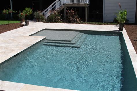 Geometric Swimming Pool With Sun Ledge And Umbrella Hole Aqua Blue