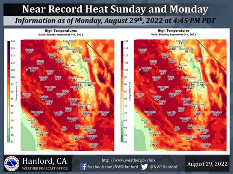Nws Hanford On Twitter Temperatures Are Going To Be Very Hot This Labor Day Weekend With Near
