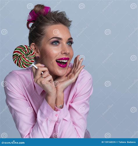 Woman Holds In Hand Candy Stock Image Image Of Colorful 159168235