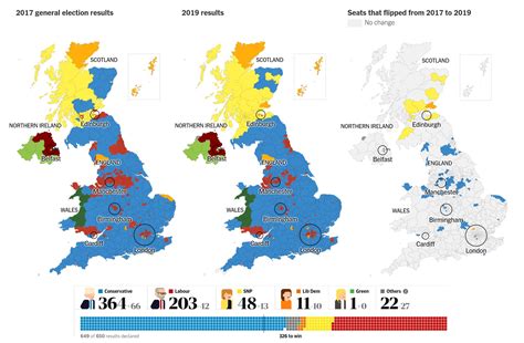 Results Of The 2019 Uk General Election Featuring A Map Of The 2017