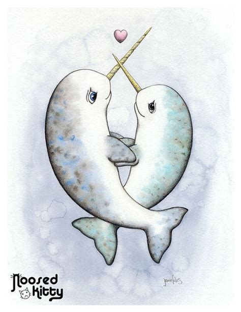 Narwhal Love Print By Noosedkitty On Etsy 1800 Narwhal Drawing