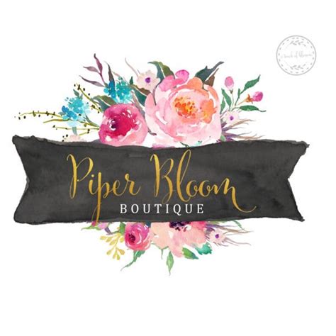 Premade Logo Rustic Floral Peonies Pink Watercolor Boho Gold Etsy