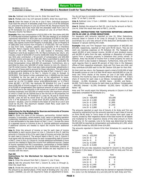 Form Pa 40 Schedule G L Download Fillable Pdf Or Fill Online Resident
