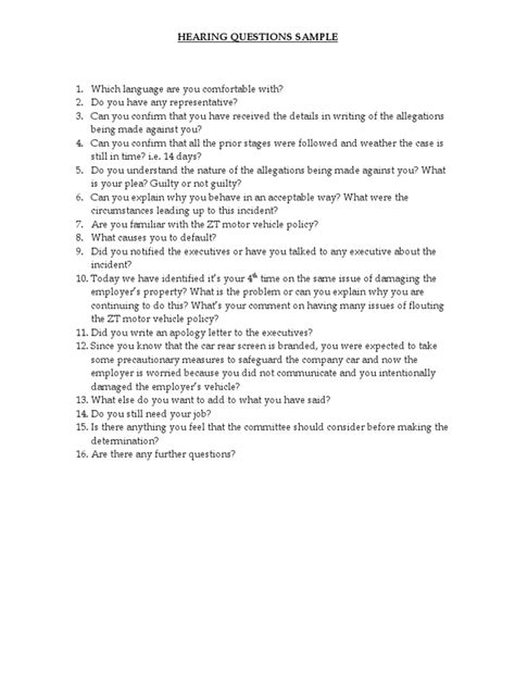 disciplinary hearing questions sample pdf